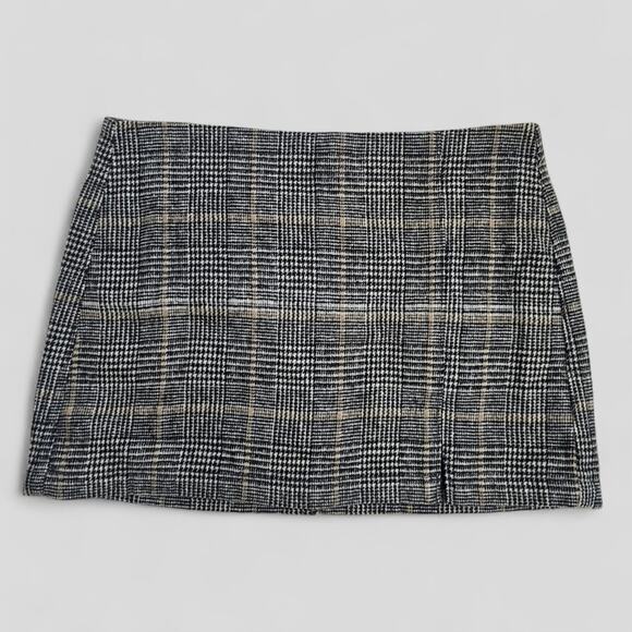 American Eagle NWT Gray And Brown Plaid Hi-Rise Mini Skirt 10 - Picture 1 of 16